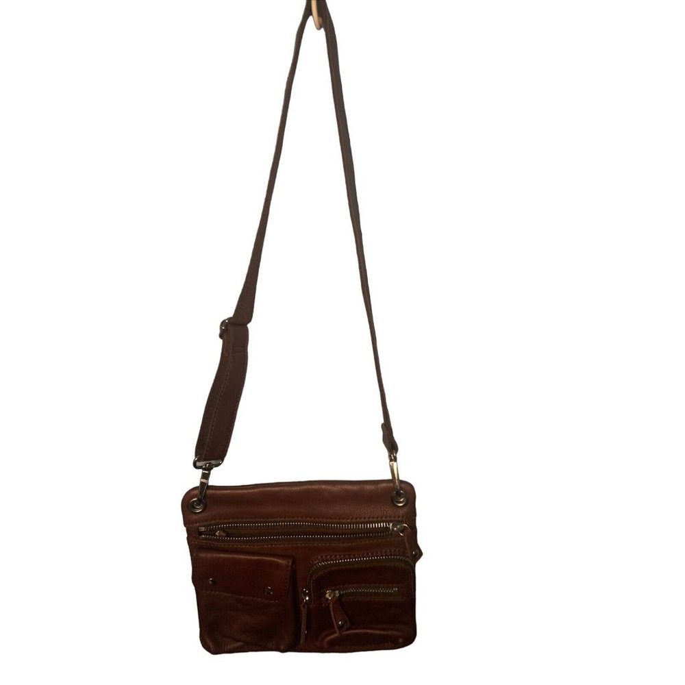 Rare Fossil Cowhide Leather Dark Brown Crossbody Purse